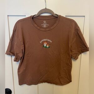 Organic Generation Brown Crop Tee T-Shirt Boxy Fit Mushroom Happiness Grows L